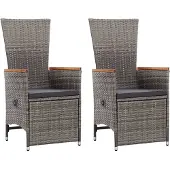 Syfax Tuinstoelen 2 st verstelbaar met kussens poly rattan grijs