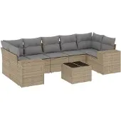 vidaXL 8-delige Loungeset met kussens poly rattan beige