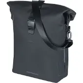 Basil SoHo Fietsschoudertas 17L Zwart Waterdicht Met MIK Studs Laptopvak Nordlicht LED-strip Stijlvol & Functioneel Voor E-bike
