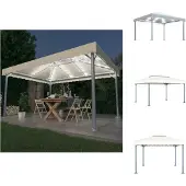vidaXL Paviljoen met LED-lichtketting, 400x300 cm, crème-wit, aluminium - Paviljoens & feesttenten