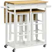 HOMCOM Bartafelset - Bamboe - 86x75,5x83,5cm - Natuurlijk hout, wit