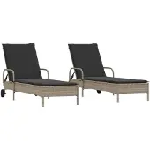 vidaXL Ligstoelen 2 st met kussen poly rattan lichtgrijs