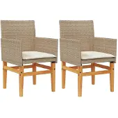 vidaXL Tuinstoelen 2 st met kussens poly rattan en massief hout beige