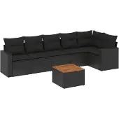 vidaXL 7-delige Loungeset met kussens poly rattan zwart