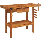 Syfax Werkbank met lade en bankschroeven 124x52x83 cm massief acaciahout