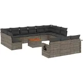 vidaXL 14-delige Loungeset met kussens poly rattan grijs