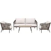 Ebuy24 Harvey tuinmeubelset met 4 delen incl. kussen bruin, natuur.