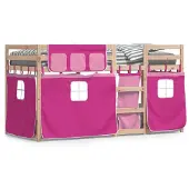 vidaXL Stapelbed met gordijnen 90x190 cm grenenhout roze