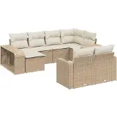 vidaXL 10-delige Loungeset met kussens poly rattan beige