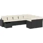 vidaXL 10-delige Loungeset met kussens poly rattan zwart