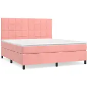 vidaXL Boxspring met matras fluweel roze 160x200 cm