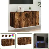 The Living Store Led-verlichting - Tv-wandmeubel - Tv-wandmeubel met LED-verlichting 80x35x41 cm gerookt eiken - Bruine Tv-standaard - Houten Tv-tafel - Mediabox