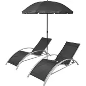 Syfax Ligbedden met parasol aluminium zwart