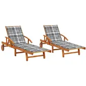 Syfax Ligstoelen 2 st met kussens massief acaciahout