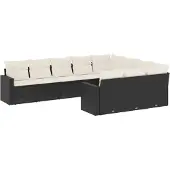 vidaXL 10-delige Loungeset met kussens poly rattan zwart