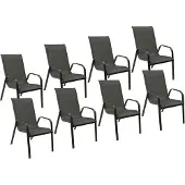 Happy Garden Set van 8 MARBELLA grijs textilene stoelen - antraciet grijs aluminium