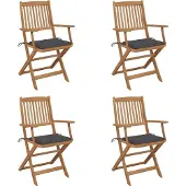 Syfax Set van 4 klapstoelen met kussens, gemaakt van massief acaciahout.