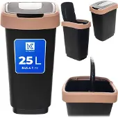 Kadax Vuilnisbak 25 liter, afvalbak met scharnierend deksel, afvalcontainer van kunststof, vuilnisbak met deksel, afvalsorteersysteem voor keuken en kantoor (zwart-bruin)