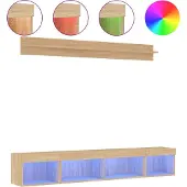 Syfax 5-delige Tv-wandmeubelset met LED bewerkt hout sonoma eiken