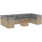 vidaXL 11-delige Loungeset met kussens poly rattan gemengd beige