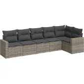 vidaXL 6-delige Loungeset met kussens poly rattan grijs