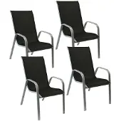 Happy Garden Set van 4 MARBELLA stoelen in zwart textilene - grijs aluminium