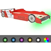 Syfax Kinderbed raceauto met LED-verlichting rood 90x200 cm