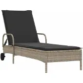 vidaXL Ligbed met wielen en kussens poly rattan lichtgrijs