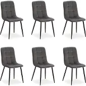 Homestyle4u Eetkamerstoelen van Fluweel - 6 Stoelen - Grijs