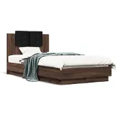 vidaXL Bedframe met hoofdeinde bewerkt hout bruineikenkleur 90x190 cm