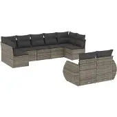 vidaXL 9-delige Loungeset met kussens poly rattan grijs