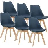 En.casa Eetkamerstoel 'Fläten', set van 6, gestoffeerde stoel, kunstleer, blauw