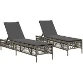 vidaXL Ligstoelen 2 st met kussens poly rattan grijs