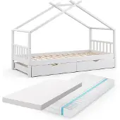 VitaliSpa Design Huisbed – 90x200 cm met logeerbed en 2 matrassen Wit