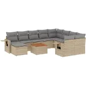 vidaXL 11-delige Tuinset met kussens poly rattan beige