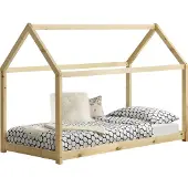 En.casa [] Kinderbed 90x200 cm, model "Haus", van hout, natuurlijke stijl, beddenhuis, huisvormig bed, kinderkamer, bed, van grenenhout, houtkleur