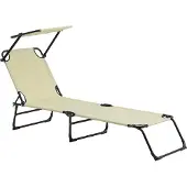 Casa.pro Ligbed ligstoel met zonneluifel 187x53x27 cm crème