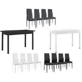 En.casa [] Eettafel (zwart) met 4 stoelen (donkergrijs), 120x60 cm. Keukentafel, eettafel
