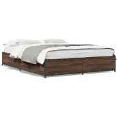 vidaXL Bedframe bewerkt hout metaal bruin eikenkleur 140x190 cm
