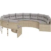 vidaXL Tuinbank met kussens rond poly rattan beige