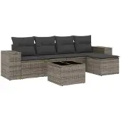 vidaXL 6-delige Loungeset met kussens poly rattan grijs