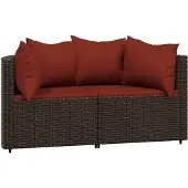 Syfax Tuinhoekbanken met kussens 2 st poly rattan bruin
