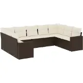 vidaXL 9-delige Loungeset met kussens poly rattan bruin