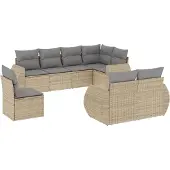 vidaXL 8-delige Loungeset met kussens poly rattan beige