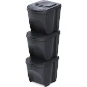 Prosperplast - IKWB25S3W-S433W - Keden Afvalbak Sortibox 25 L Set van 3 - Ecologisch Hout Antraciet