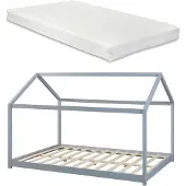 En.casa Kinderbed Cerro huisbed met matras 140x200 cm grijs