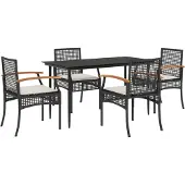 vidaXL 5-delige Tuinset met kussens poly rattan zwart
