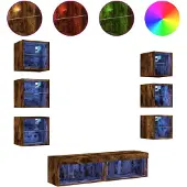 vidaXL 8-delige tv-wandmeubelset met LED bewerkt hout gerookt eiken