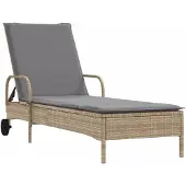Syfax Ligbed met wielen en kussen poly rattan beige