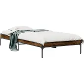 vidaXL Bedframe bewerkt hout en metaal gerookt eikenkleurig 90x190 cm